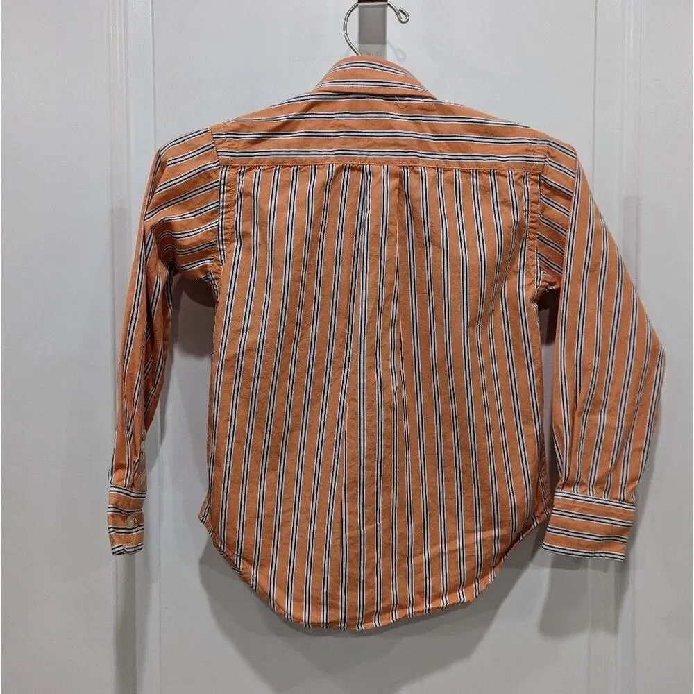 Ralph Lauren Orange White Striped Button Down Up Oxford Church Shirt Boys Size 4